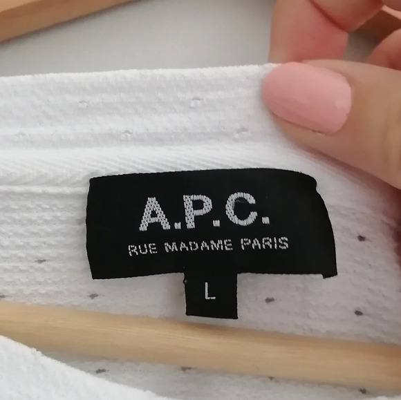 A.P.C White 100% Cotton 3/4 Sleeve Light Sweater with Micro Hole Pattern Large - Picture 8 of 14
